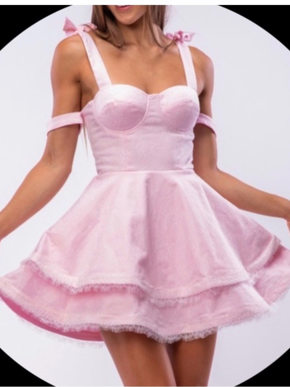 Tie-Shoulder Sweetheart Mini Dress in Soft Pink